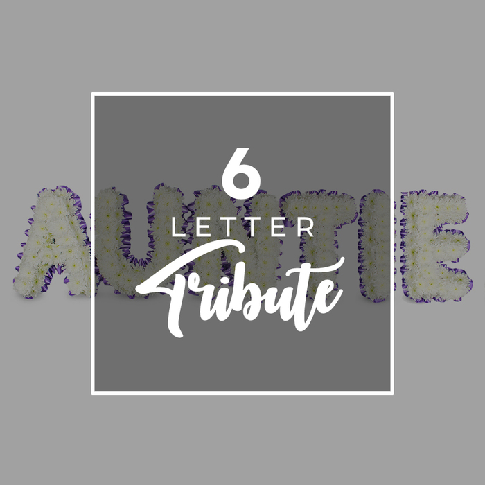 Across a soft gray stage, this six-letter tribute AUNTIE stands as a testament to careful craft. Each letter is carved from a dense field of small, pristine white chrysanthemums, their petals arranged into a plush, cloud-like surface that radiates purity and remembrance. The edges are neatly trimmed with a defined purple border-tiny purple blooms or a ribbon-that crisply frames every character, giving the inscription a note of dignified personality. In the center, a square white frame overlays the image. Within its pale interior, the text 6 LETTER appears in a clean sans-serif, while Tribute unfurls in an elegant script, signaling a bespoke memorial piece designed to honor a cherished Auntie. This arrangement exudes quiet, enduring presence, ideal for a funeral service, wake, or memorial corner. The flowers, chosen for symbolism-white chrysanthemums for sympathy and life remembered-are set in a way that respects the room and the family's pace. Lighting falls softly, casting gentle shadows that add depth to the letters. Created by Catford Flowers for families in Catford and Lewisham, it is available for same-day delivery across SE postcodes, bringing a thoughtful and timely touch to gatherings in places like Honor Oak Park, Brockley, or nearby venues.