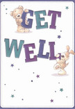 This get well card exudes cheerful optimism, an ideal companion for a bouquet sent to brighten a Catford home. Two lovable figures-a fuzzy bear balancing atop the large 'GET' and a sprightly puppy pressed snuggly beside 'WELL'-seem to spring out from the fresh white canvas, their playful energy mirrored by twinkling stars in violet and blue hues floating overhead. The vibrant indigos and teals of the lettering draw your eye, adding an invigorating pop of colour reminiscent of a Catford Flowers arrangement resting on a sunny Lewisham shelf. The tender illustration invites you to imagine the soft brush of the bear's fur and the gentle weight of the puppy's paws, each detail conjuring feelings of reassurance and kindness. It's more than just a card-it's a visual embrace, the warmth and compassion woven into every line akin to a carefully wrapped bouquet, lovingly prepared and delivered to support recovery. Whether given alone or paired with locally sourced blooms, this radiant design brings comfort, hope, and a touch of Catford cheer to someone's day.