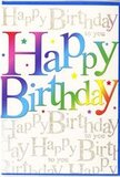 This birthday card feels instantly joyful, like stepping into a surprise party in one of Catford's cosy living rooms, filled with laughter and colour. Across the centre, the greeting Happy Birthday bursts forward in generous, rounded letters, each one filled with a distinct hue that flows smoothly into the next. Bold reds slip into sunny oranges, then transition into grassy greens, cool teals, and rich purples, creating a continuous rainbow effect that makes the words appear almost to pulse with energy. The edges of the letters are crisp and clean, yet the internal gradients are soft, reminiscent of airbrushed balloons reflected in a shop window on Bromley Road. Behind this central message, the card's background is alive with fine golden handwriting that repeats Happy Birthday to you over and over in a lively, looping script. The gold is subtle yet luminous, suggesting a foil or metallic ink that glimmers when moved under light, like sunlight catching the top petals of a bright bouquet from Catford Flowers. This delicate script never competes with the main phrase; instead, it creates a gentle, celebratory hum behind the bold colours, as though a choir of well-wishers is singing softly in the distance. The overall feel is festive and upbeat, perfect for accompanying a birthday flower delivery anywhere in Catford-from homes near Ladywell Fields to gatherings close to Hither Green-offering not just a message, but a visual burst of happiness.
